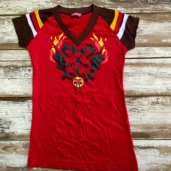 Red Y2K dragon tshirt with flames and striped, Size XS, NWOT - Picture 3 of 9